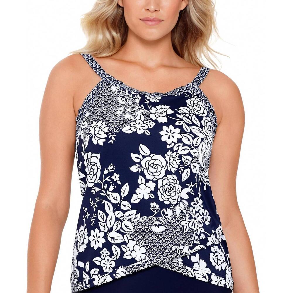 NEW SWIM SOLUTIONS printed crisscross underwire tankini top in rosie naut navy - Picture 1 of 1
